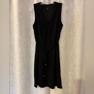 Ann Taylor Black Midi Dress with Tie Waist